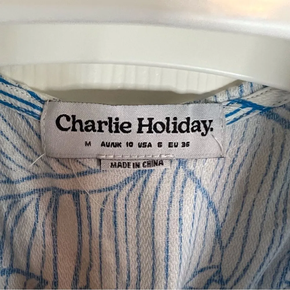 Charlie‎ Holiday S/M Aqua Blue White Tropical Swim Coverup - Image 8