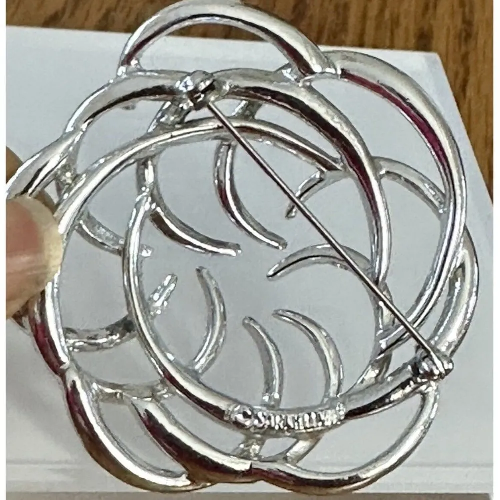 Vintage Sarah Coventry Tailored Swirl Silver Tone Textured 2.25" Brooch / Pin - Image 4