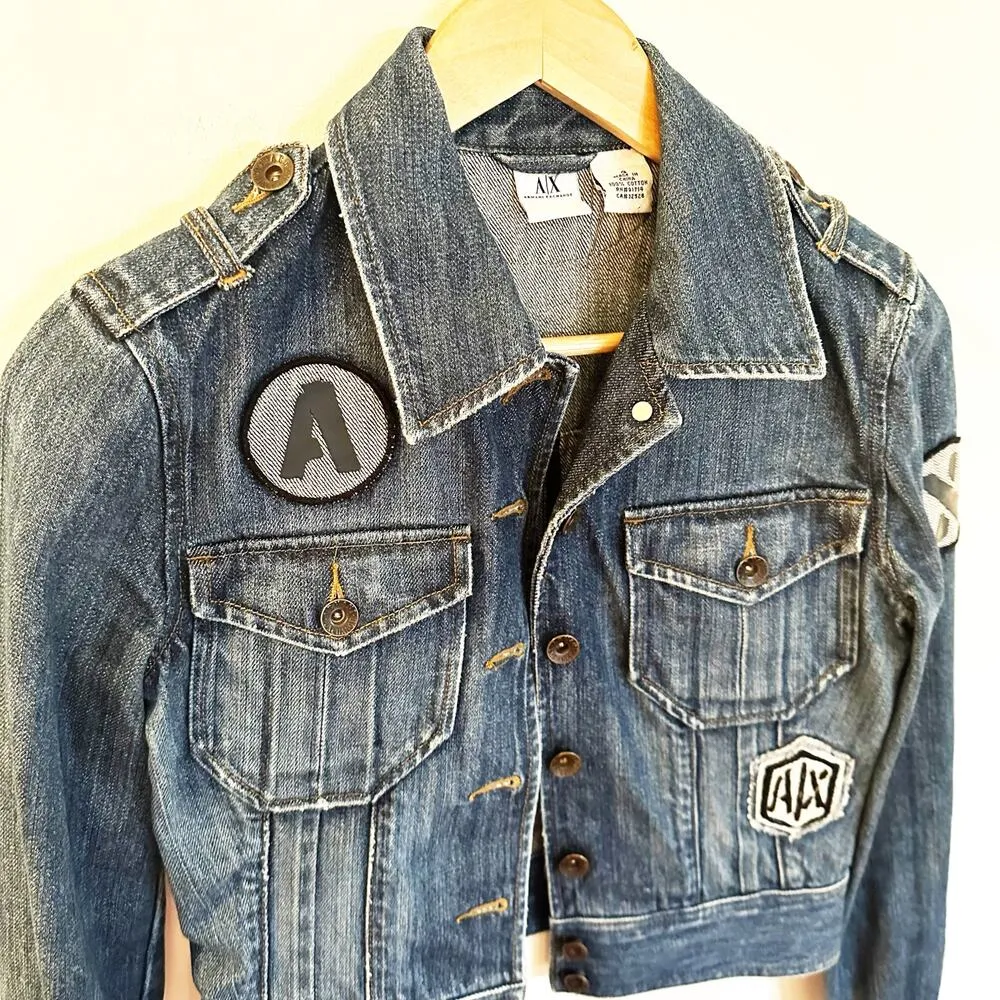 Armani Exchange Denim Jacket sz S Jean Jacket Patchwork Jacket - Image 3