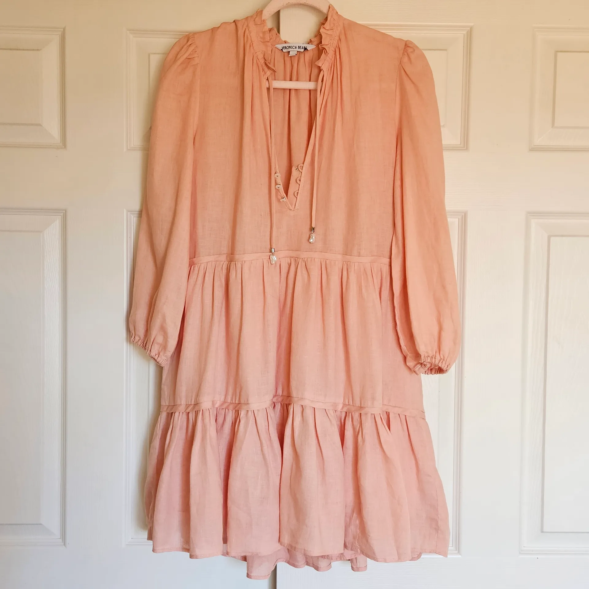 Veronica Beard Hawken Tiered‎ Linen Minidress Size 8 Pink Babydoll - Image 5