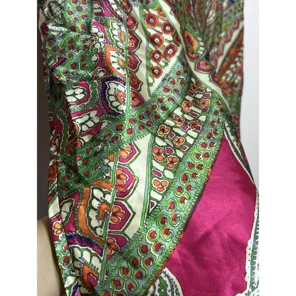 HalfHeart Satin Pants Women Sz M Paisley Kimono M Pull On Lounge White Size M - Image 4