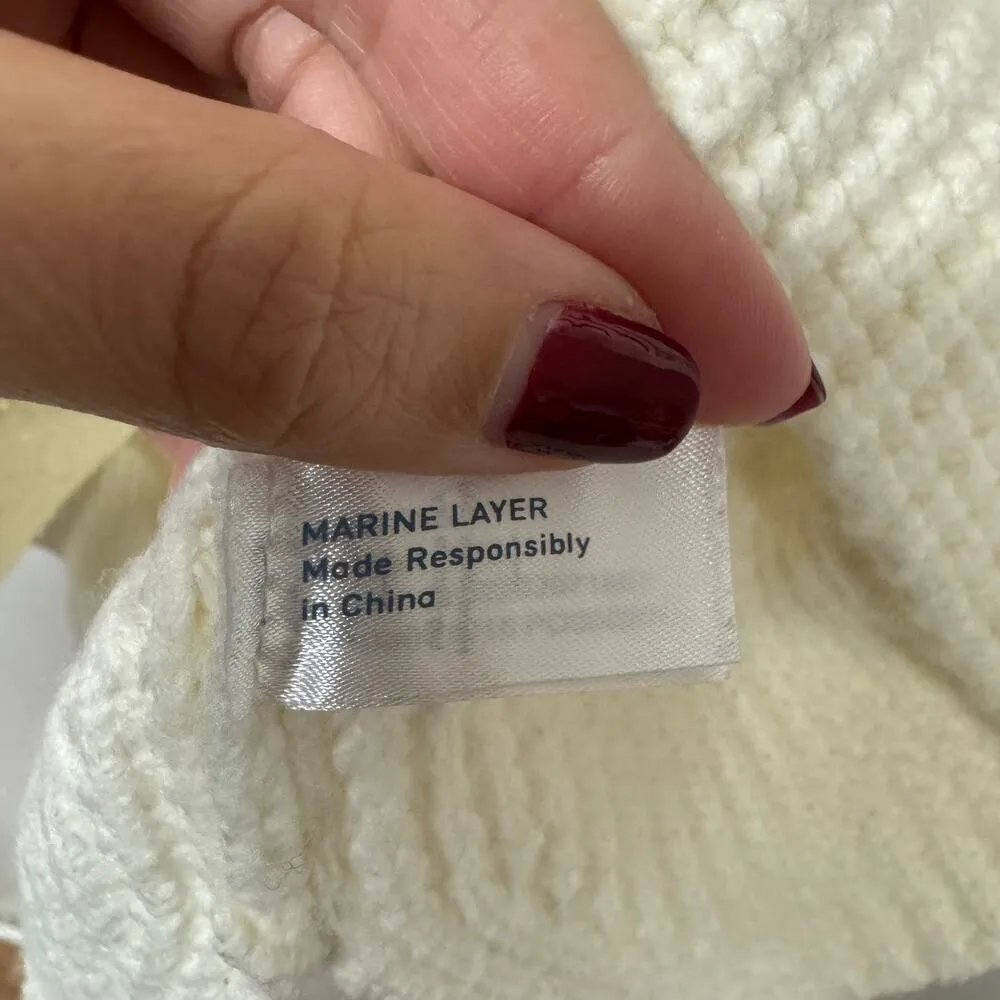 Marine Layer Delaney Raglan Striped Waffle Knit Sweater Cream Red Pink Size XS - Image 7