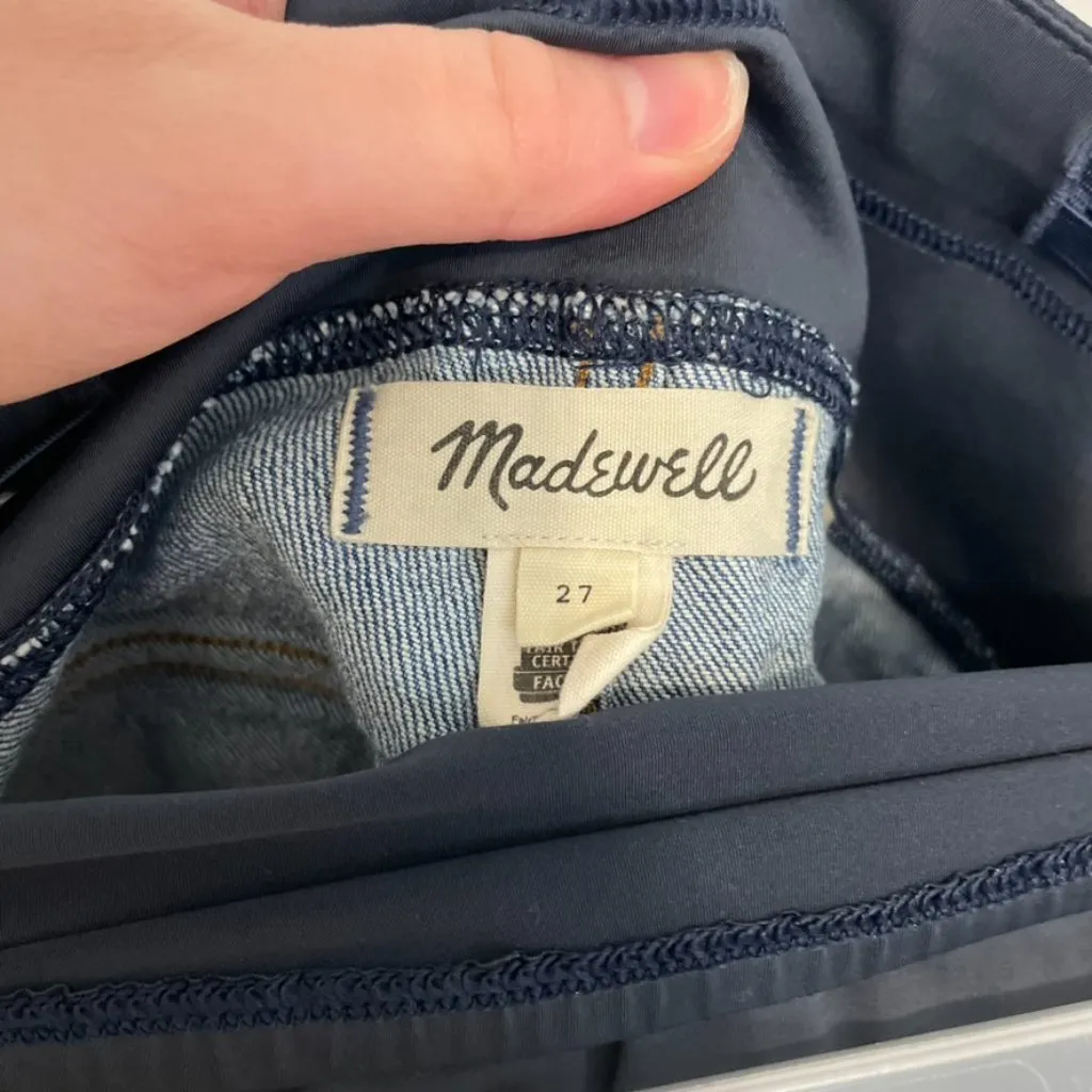 MADEWELL Over the Belly Denim Shorts Medium Dark Cuffed Jean Shorts MATERNITY 27 - Image 6