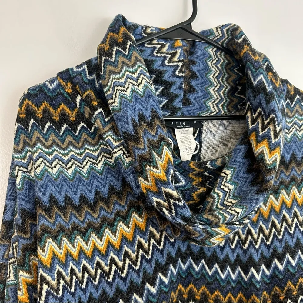 Ariella Blue Zig Zag Chevron Cowl Neck Lace Up Pullover Sweater Size Large - Image 4