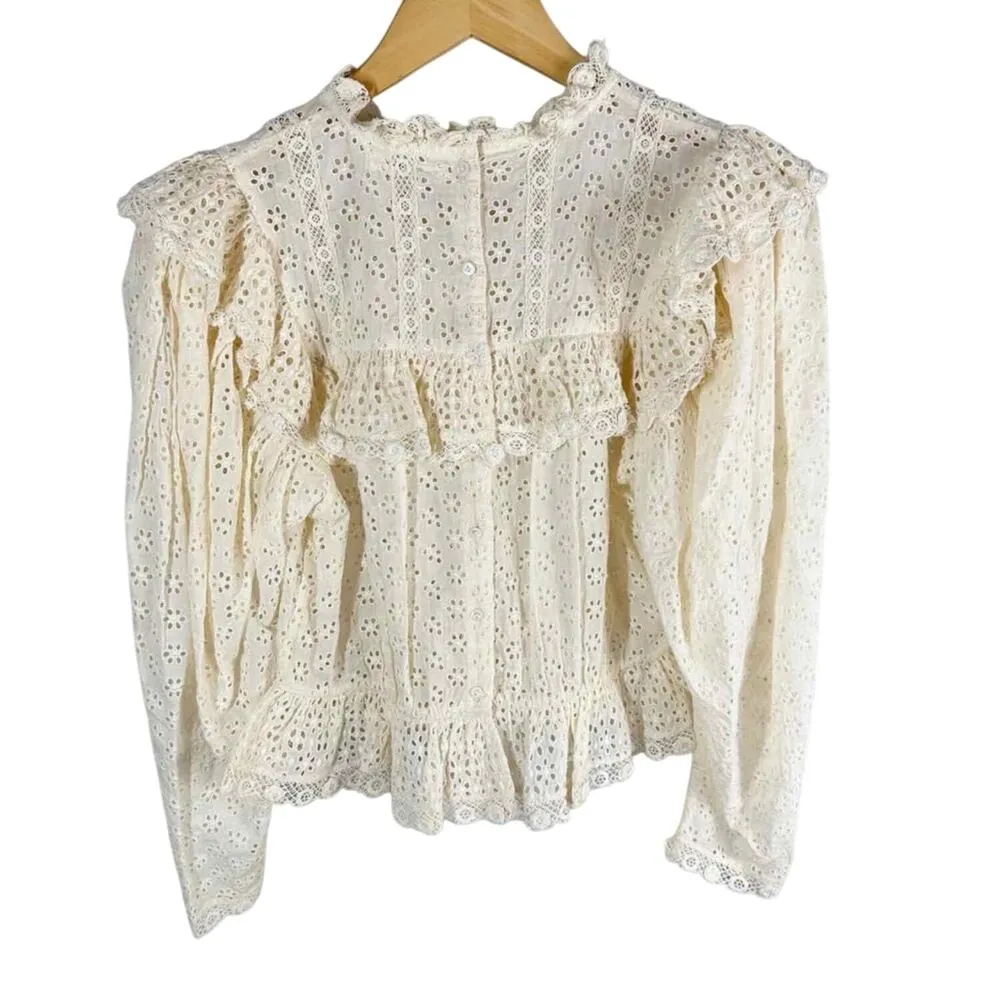 DÔEN Floryn Lace Trim Ruffle Long Sleeve Antique Walnut Small - Image 2