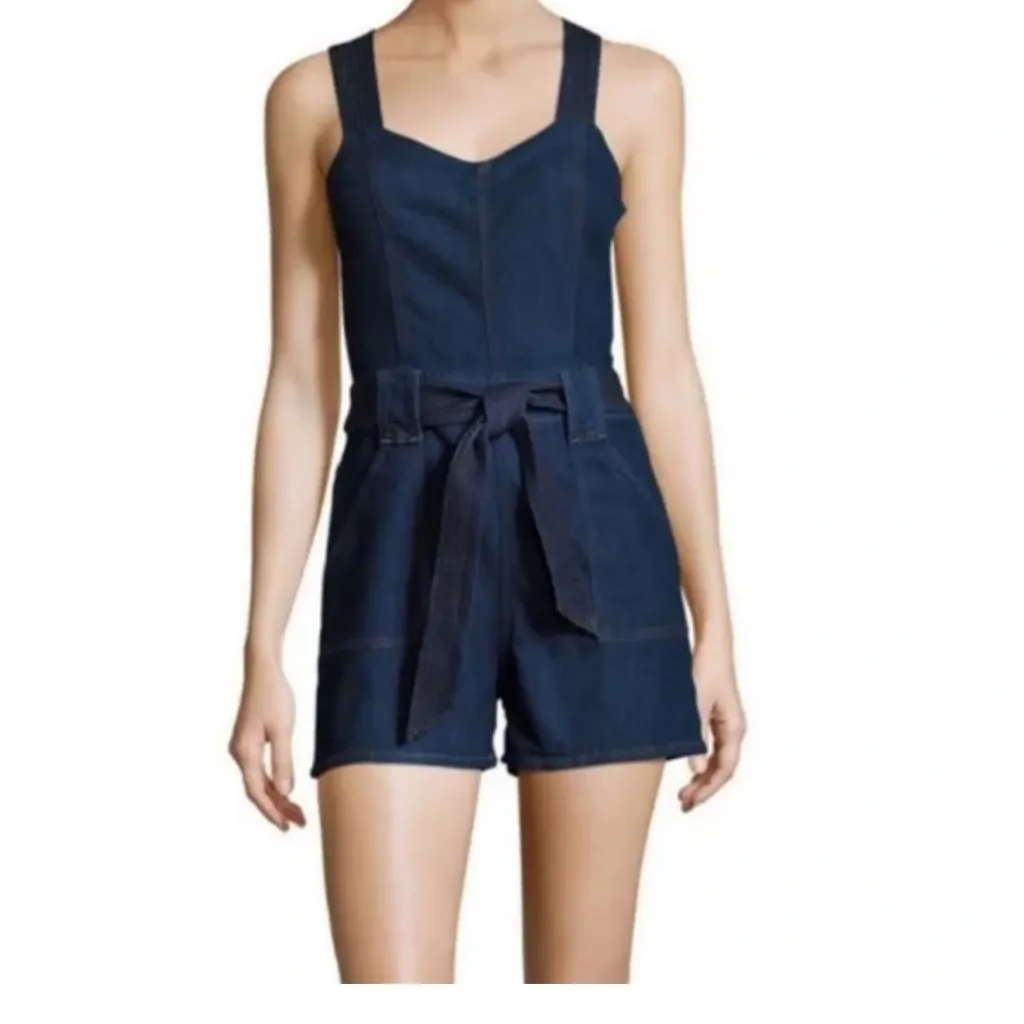 NWOT 7 For All Mankind Dark Blue Denim belted romper  shorts size XS! - Image 10
