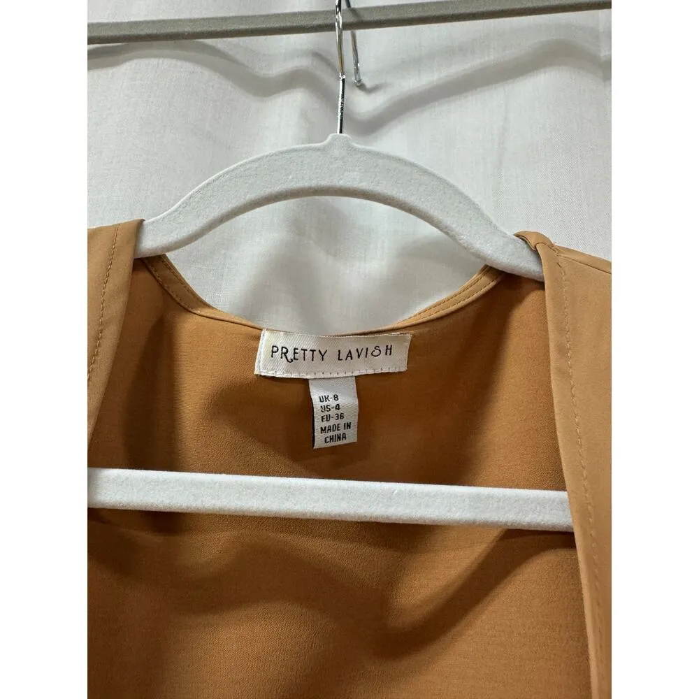 Pretty Lavish Jamie Crop Tie Knot Blouse & Wide Leg Trouser Pants Set Tan US 4 - Image 7