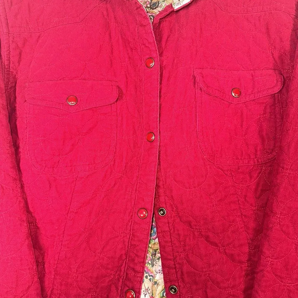 Westbound Womens Red Quilted Corduroy Chore Style‎ Paisley Print Lined Coat Sz L - Image 3