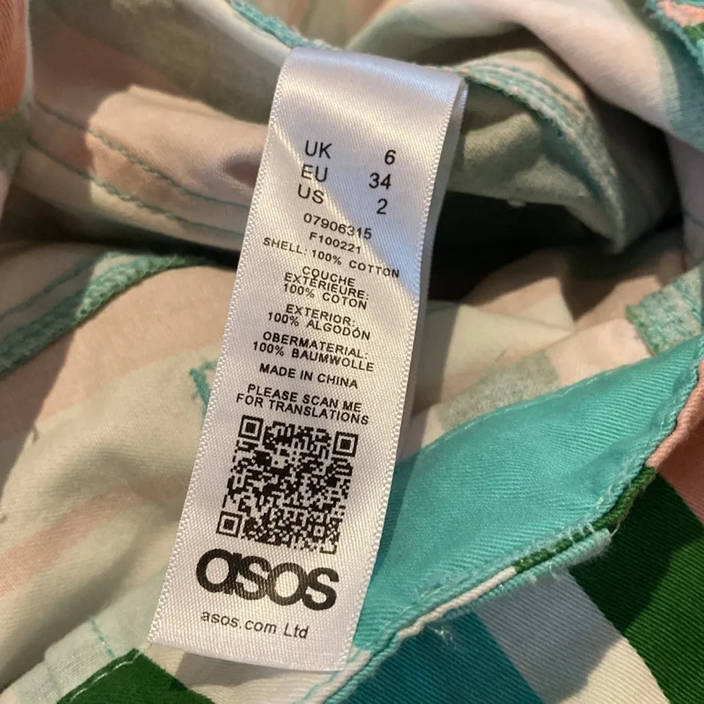 ASOS Cotton Pin Stripe High Rise Tapered Leg Crop Pants Pink Green White Aqua 2 - Image 8