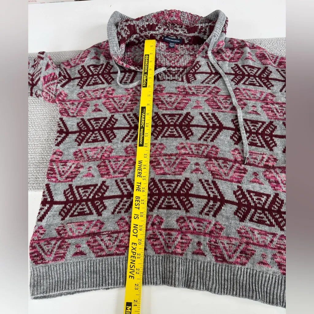 American Eagle Gray Red Pink Patterned Hooded Cotton Western Boho Sweater Small - Image 8