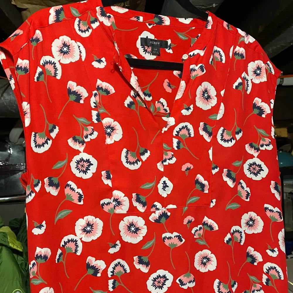 J Crew blouse floral sleeveless red lightweight cap sleeve womens Large Petite 1 - Image 3