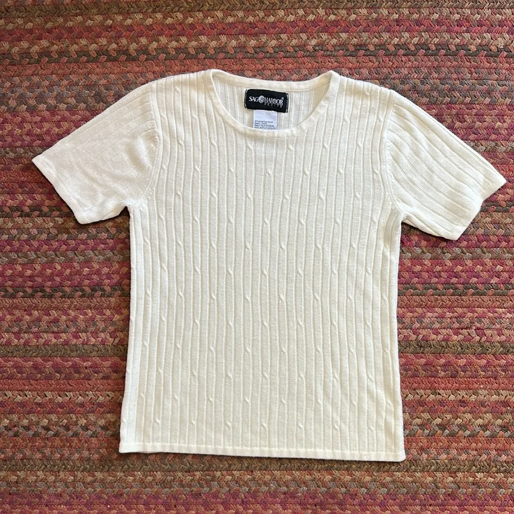 VTG SAG HARBOR CREAM KNIT RIBBED BLOUSE PREPPY NAUTICAL COUNTRY CLUB - Image 5