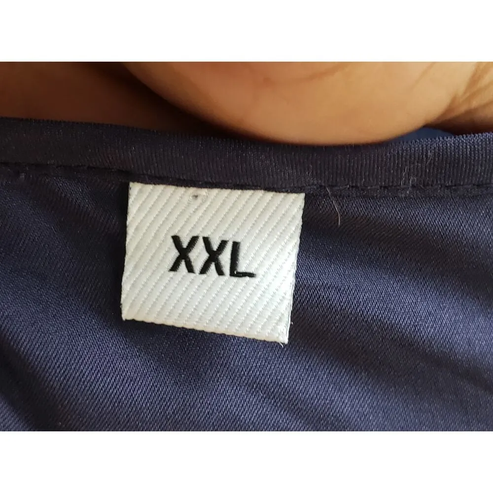 Long Maxi Dress Womens 2XL Blue Floral Lined Short Sleeve Round Neck Lace Insert Size XXL - Image 3