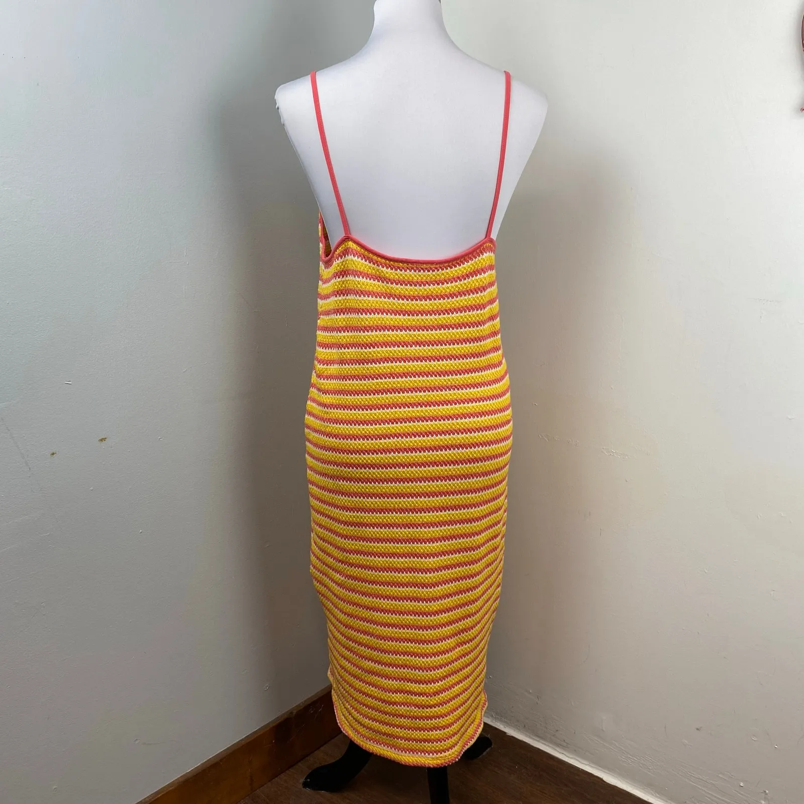 Zara Striped Crochet Knit Midi Dress Medium - Image 5