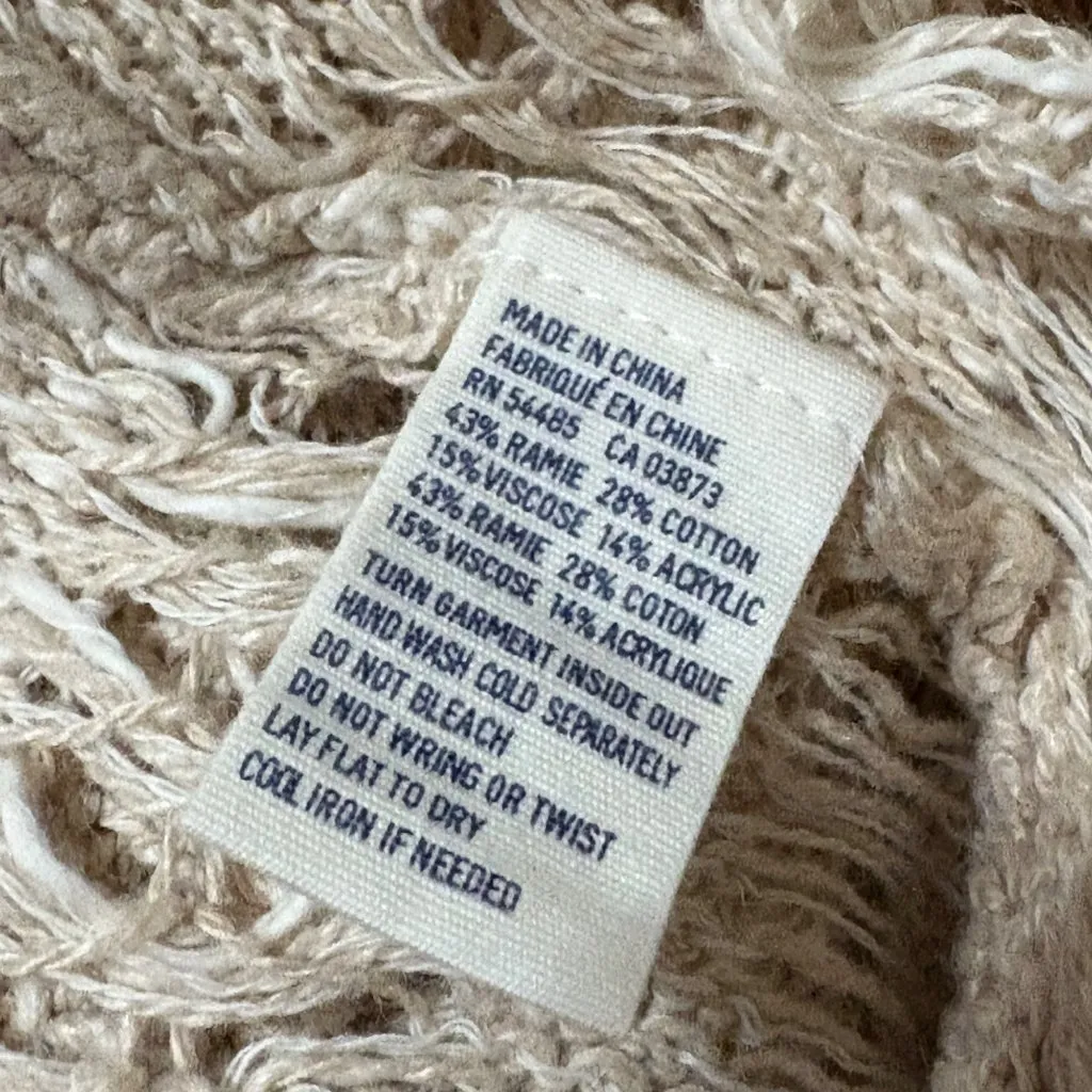 American Eagle Outfitters Crochet Woven Tassel Fringe Boho Top Oatmeal S - Image 7