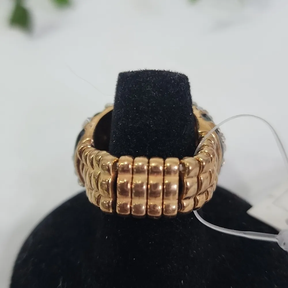 Gold Black Enamel Zebra Animal Print Dome Stretch Ring - Image 3