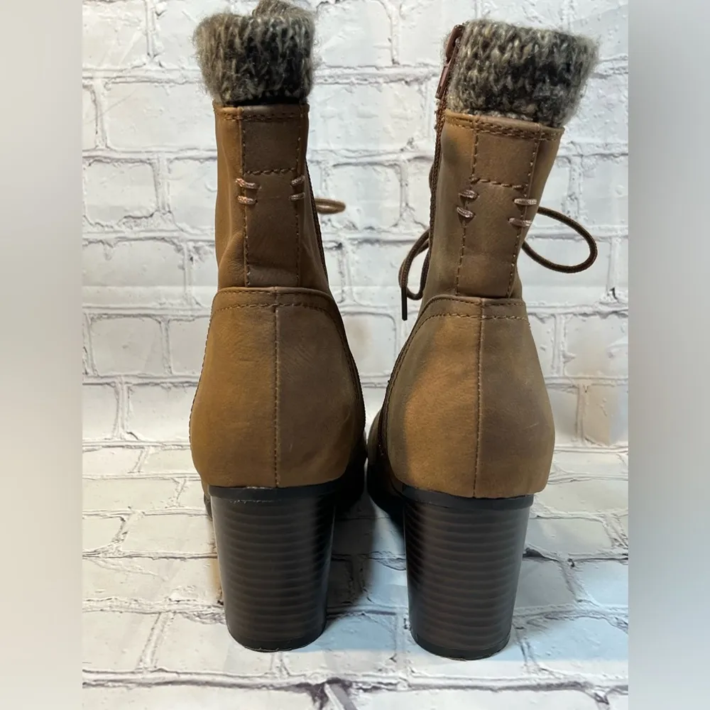 JUST FAB Heeled Lace Up Boot Brown-9 - Image 4