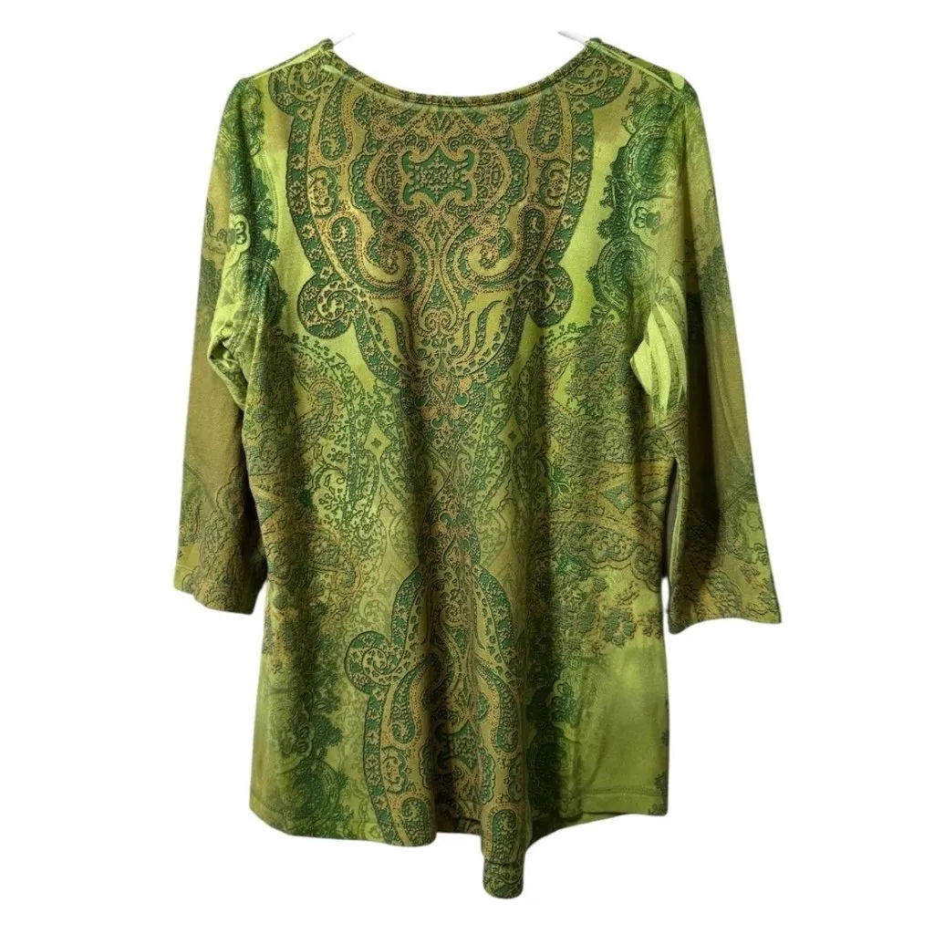 One World Live and‎ Let Live Tunic Top Size 1X Paisley Rhinestones Artsy Chic - Image 2