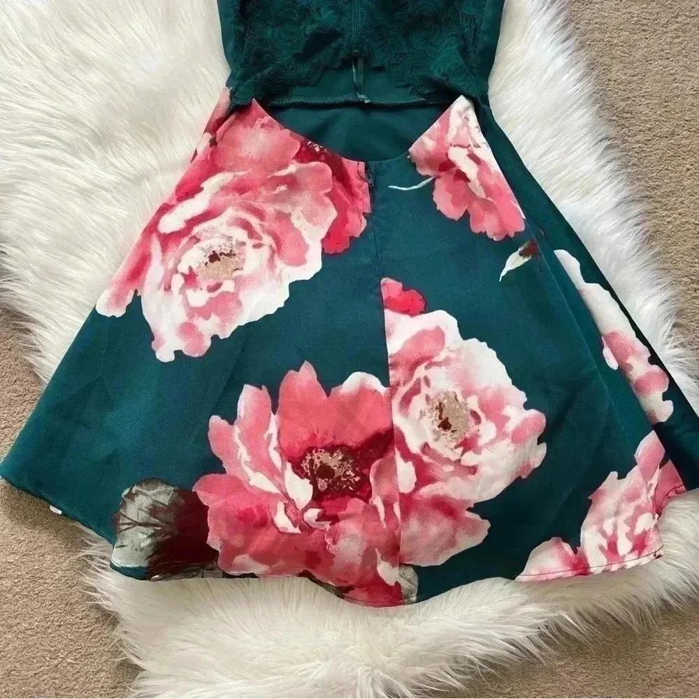 City Triangles Y2K Flare Green & Pink Floral Open Back Mini Dress - Image 10