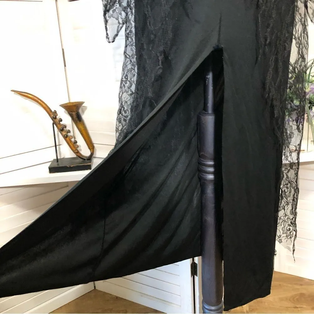Vintage 90s Y2K gothic witch costume sheer black lace cosplay maxi dress Sz M Size M - Image 5