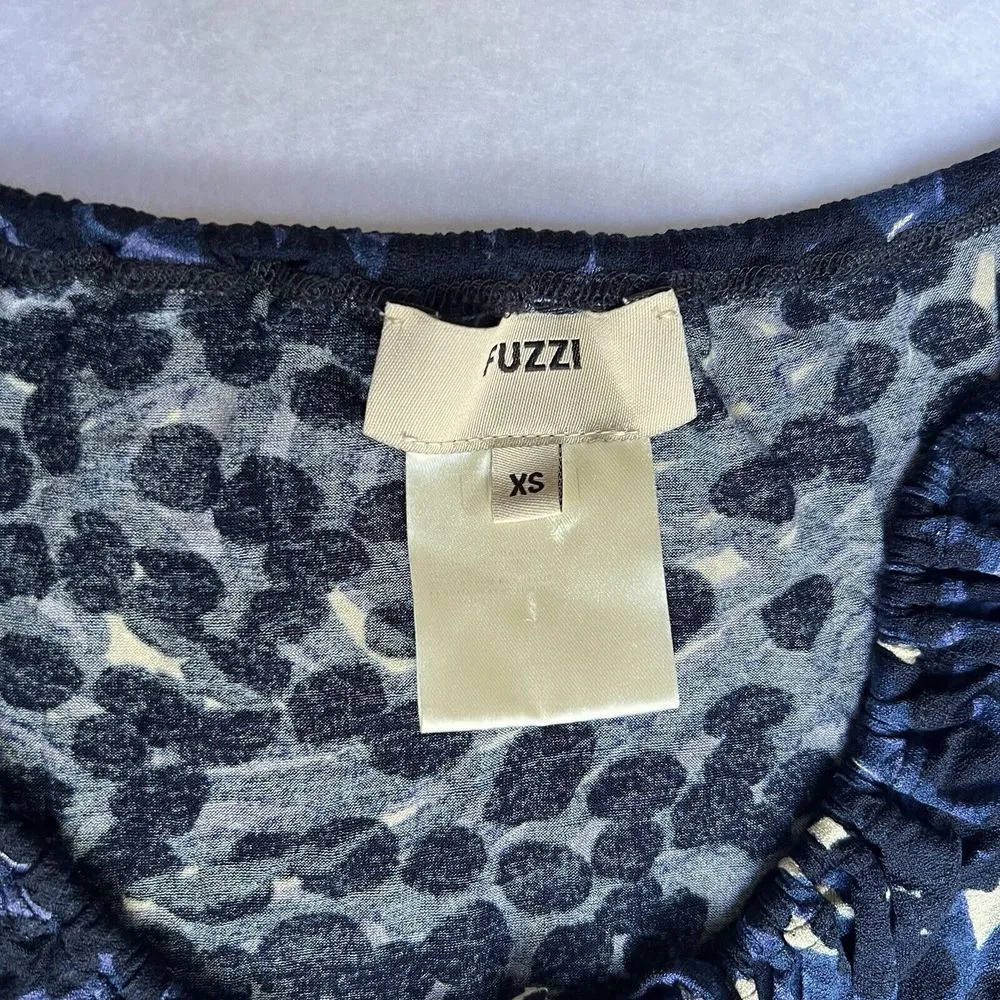 Fuzzi Made In‎ Italy Long Sleeve Blue Leopard Tee Shirt Black Blue Size XS Y2K - Image 5
