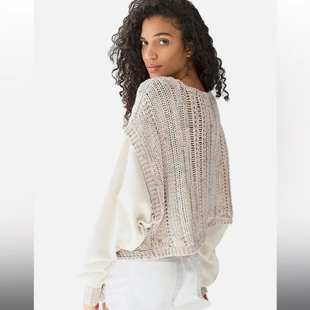 Free People Honey Cable Knit Pullover Gray and Pink Lagenlook Sweater L #715 - Image 2