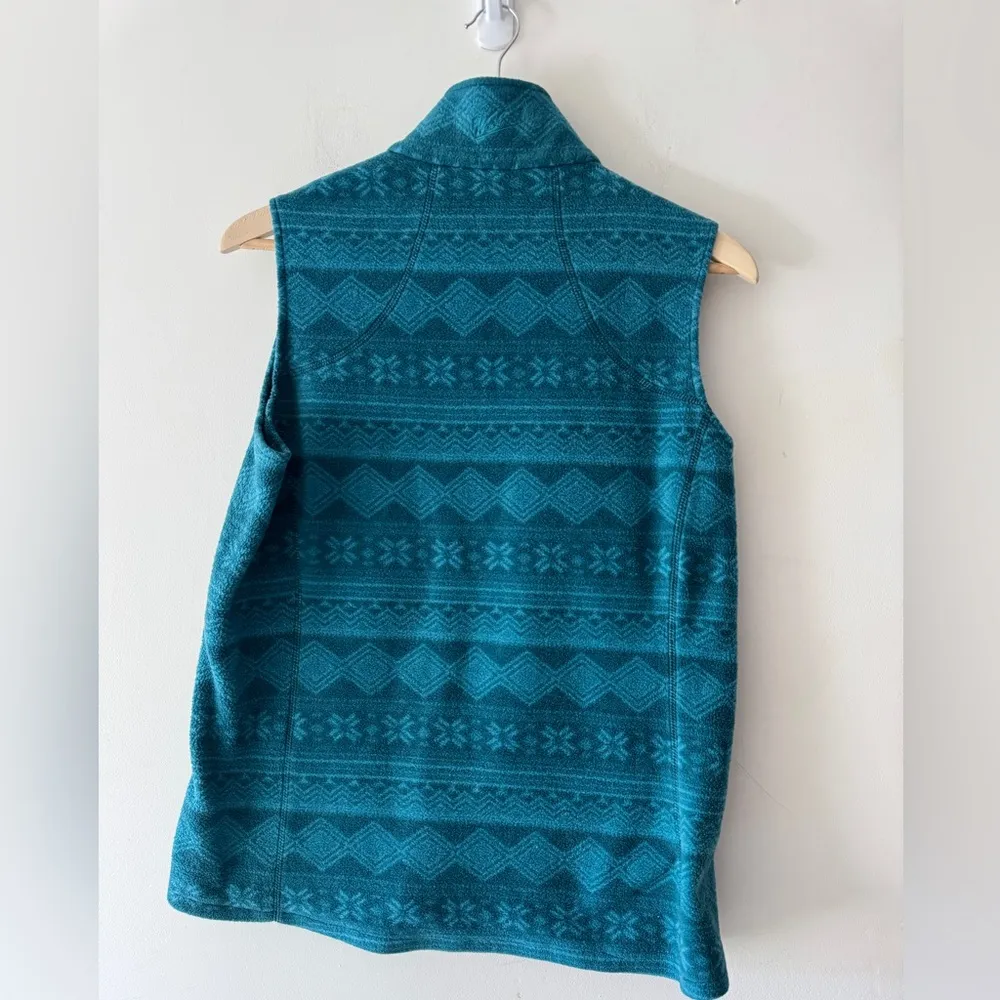 Woolrich Women's Fleece Full Zip Aztec Vest Deep Atlantic Teal Blue - Image 4