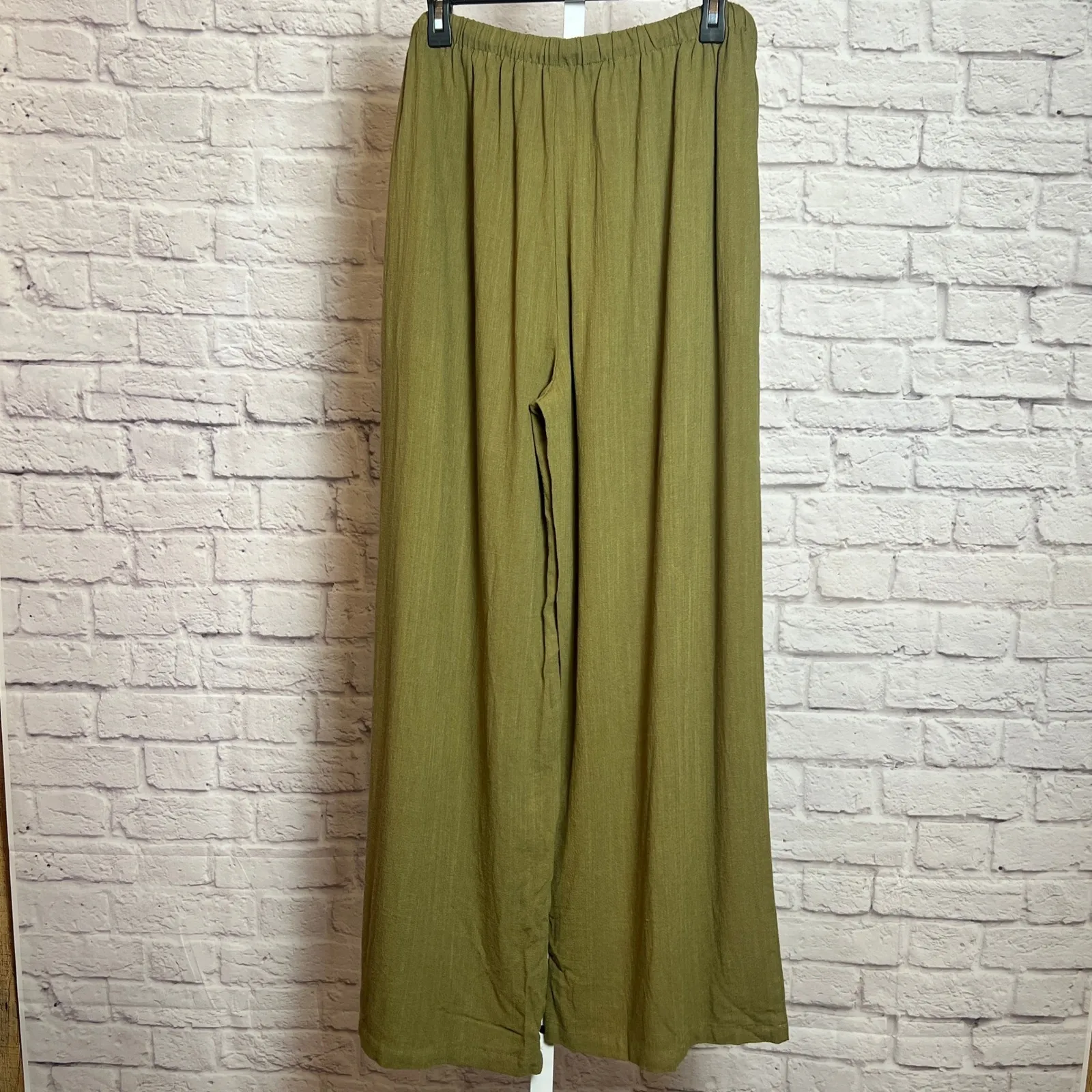 LILLUSORY Women's 2XL Wide Leg Drawstring Pants Rayon Linen Blend Boho Relaxed Green Size XXL - Image 3