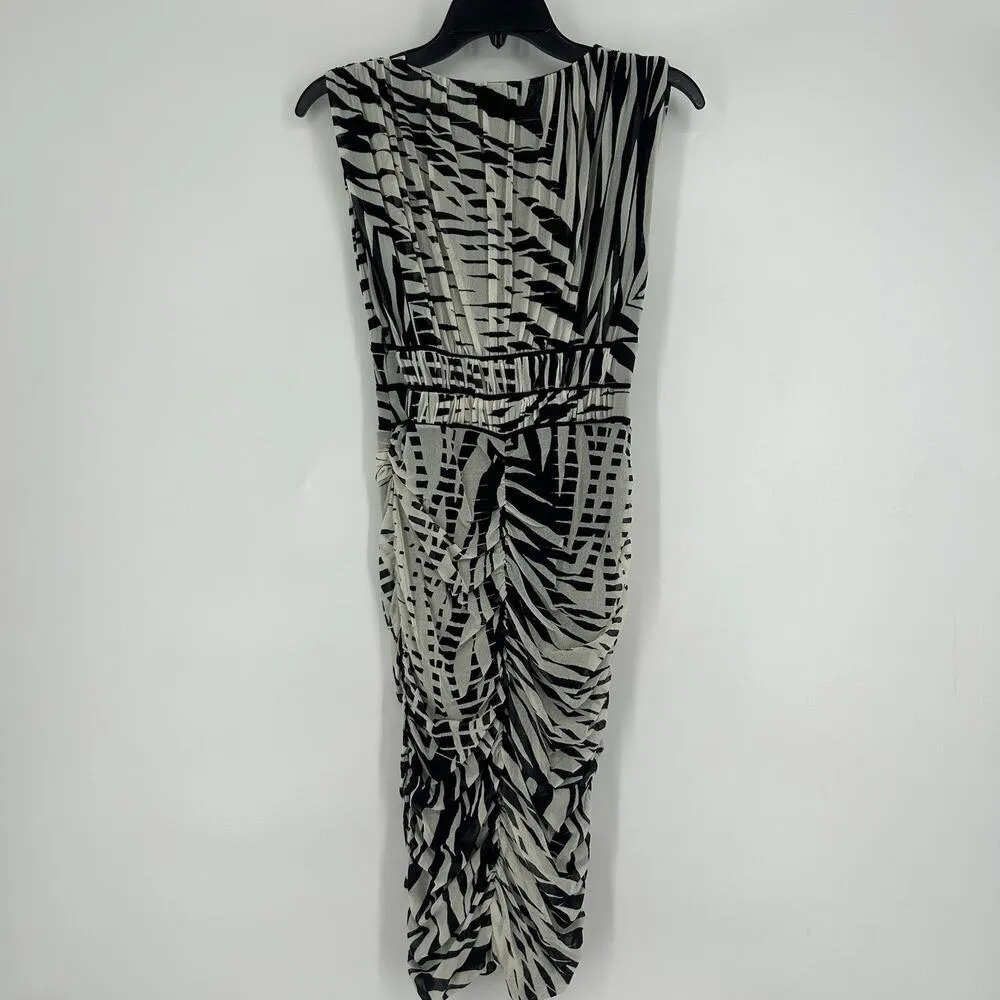 Fuzzi Mesh Ruched Bodycon Dress Black White Zebra Print Sleeveless Size S - Image 6