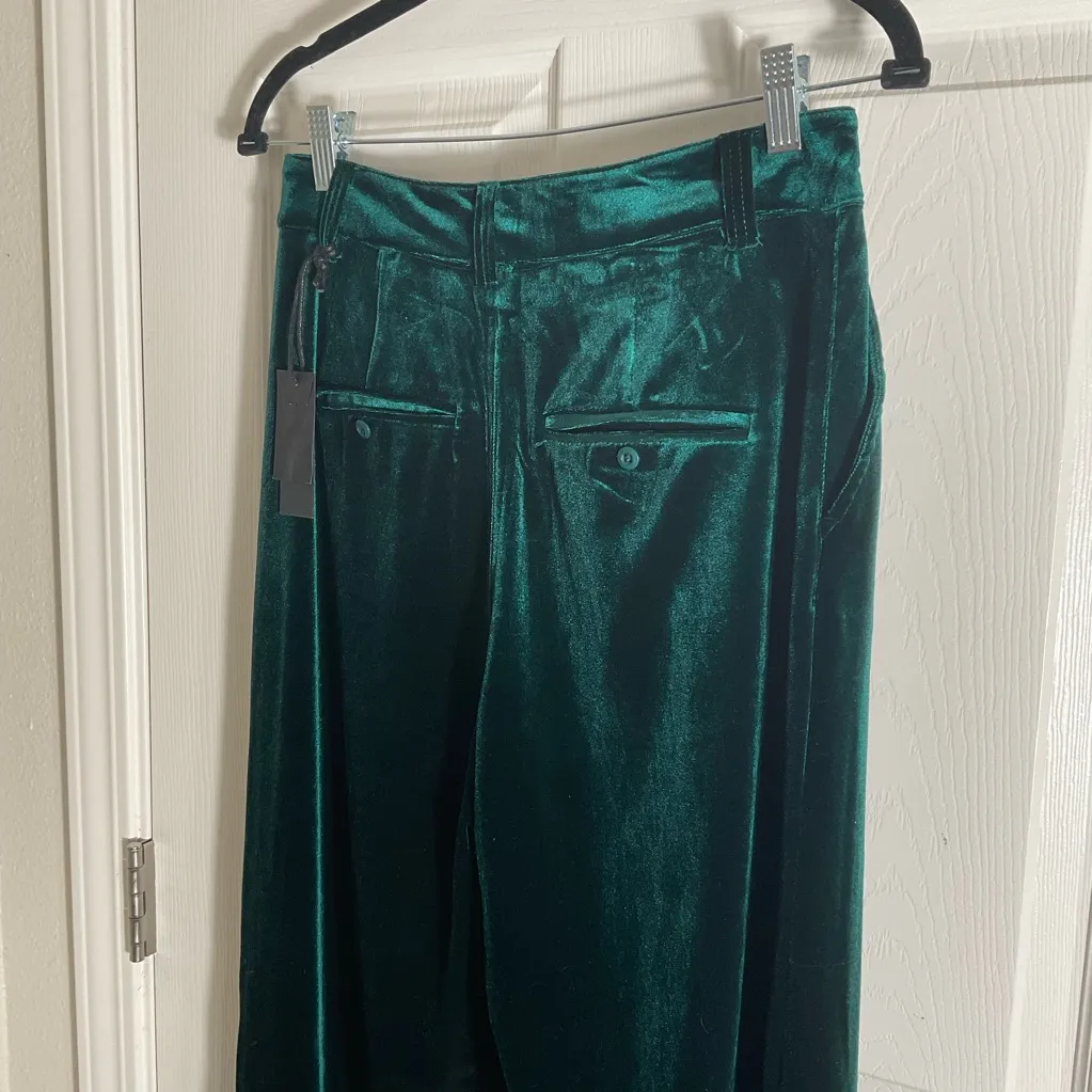 BlankNYC Emerald Green Velvet Wide Leg Trousers Side Slit Size 27 - Image 12
