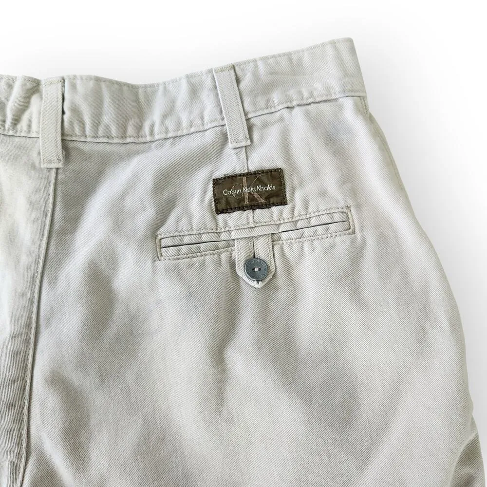 Vintage 90s Calvin Klein Khaki Waisted Rise Mom Shorts USA 100% Cotton Size 4 Tan - Image 5