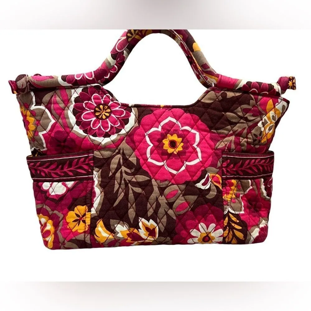 Vera Bradley 2009 Carnaby Floral The Gabby Quilted Tote Handbag Pink Boho Chic‎ - Image 2