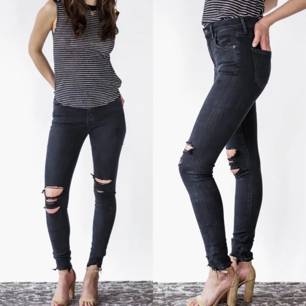 AGOLDE Sophie High Rise Distressed Skinny Jeans: Dark Wash Ruthless Black - Image 6