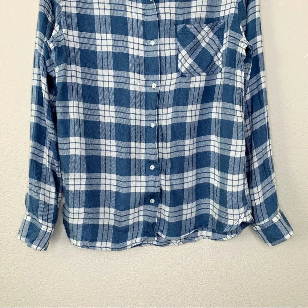 Bongo Women’s Size Large Blue Plaid Button Down Shirt - Image 3