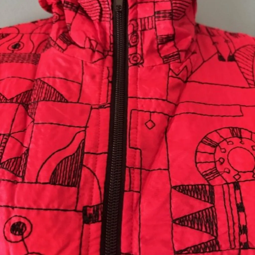 Chico's 0 (S) Zip Jacket Red Black Silk Quilted Abstract Artsy Modern Statement - Image 2