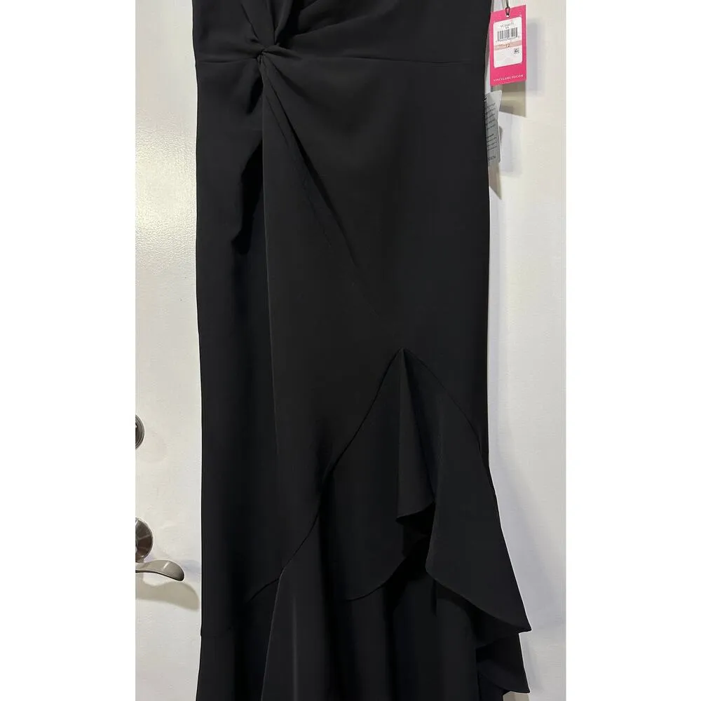 Vince Camuto Ruffle Detail One-Shoulder High-Low Gown Black Size 12 NWT Elegant - Image 7