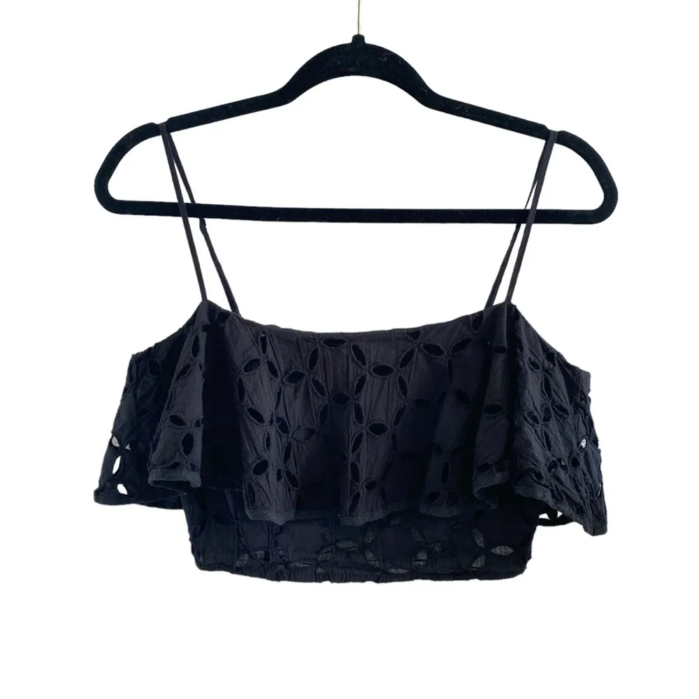 Eyelet Crop Top With Ruffle Flounce Detail & Adjustable Straps - Image 2