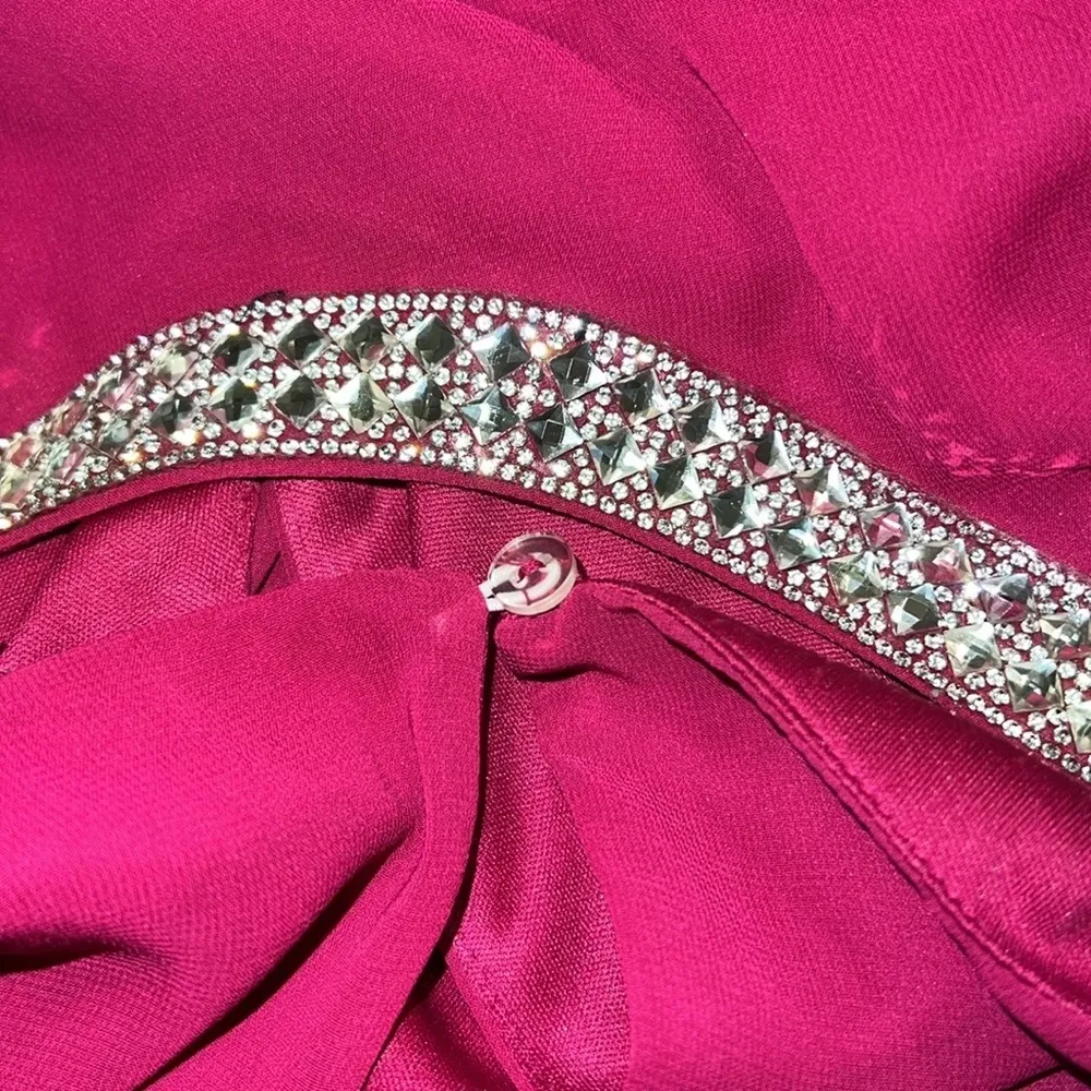 GLAMOUR nights size 12 sleeveless fuchsia dress lined rhinestone accent neck NEW Pink - Image 12