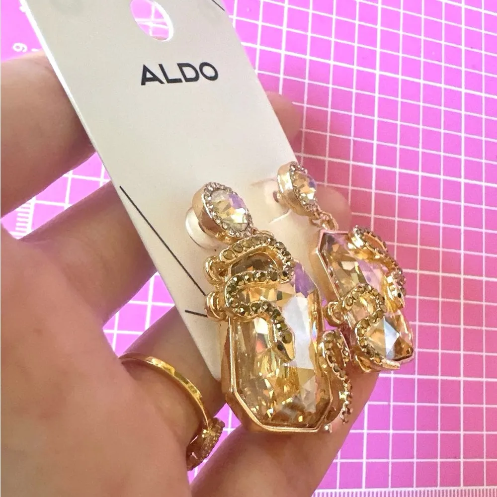New Original ALDO Uleawen Jewel Drop Fashion Earrings Snake Dangling Champagne - Image 8