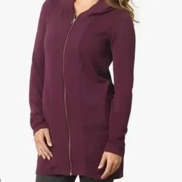 PrAna Misha Duster Knit Hoodie Sweater Black Plum Size Large - Image 3