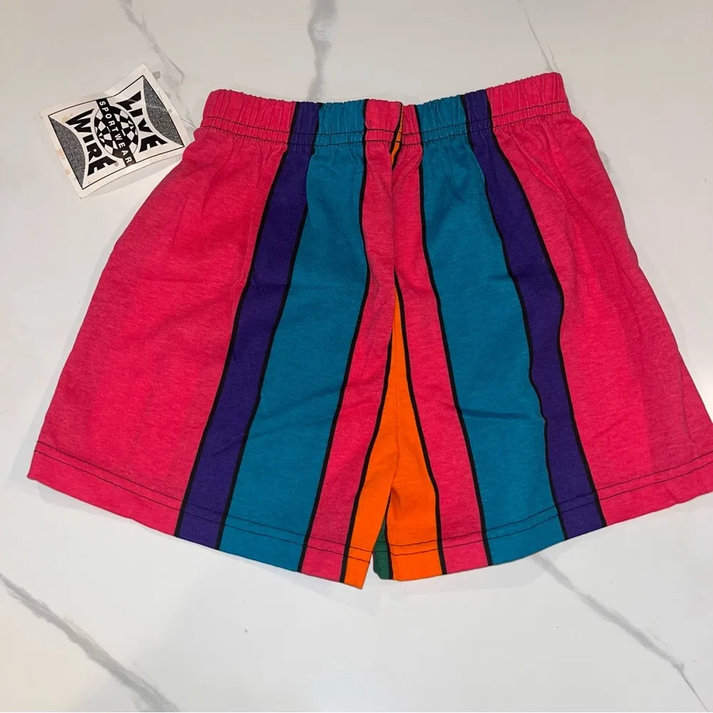 Live Wire 80s Era Rainbow Shorts NWT Rare Deadstock Item! S Rainbow Stripe Red - Image 3