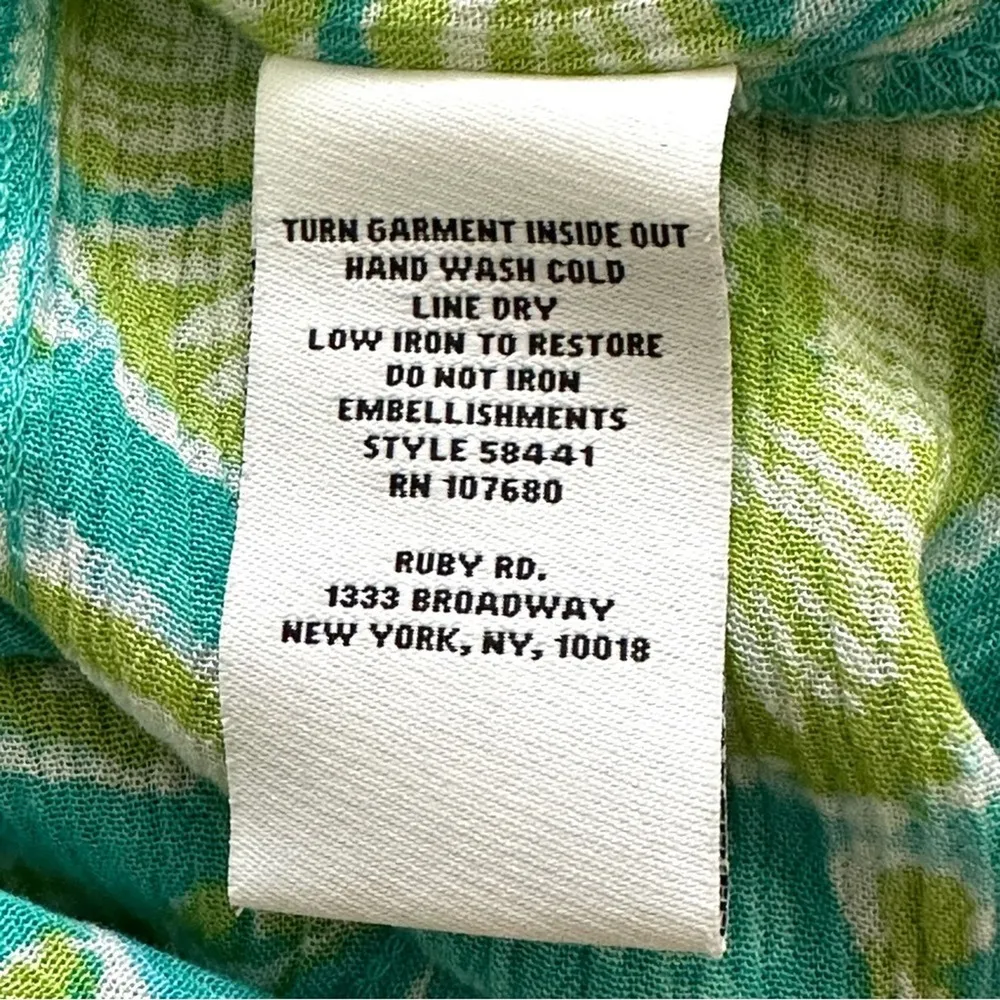 Ruby Rd  Top Blouse Turquoise Green Floral 3/4 Bell Sleeve Boho Tunic Size XL - Image 11