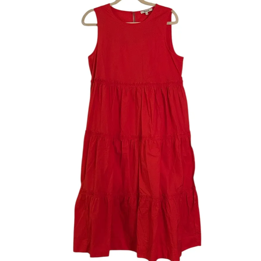 Madewell Bright Red Cattail Lined Tiered Maxi Dress Size Medium MSRP 128.00 - Image 3
