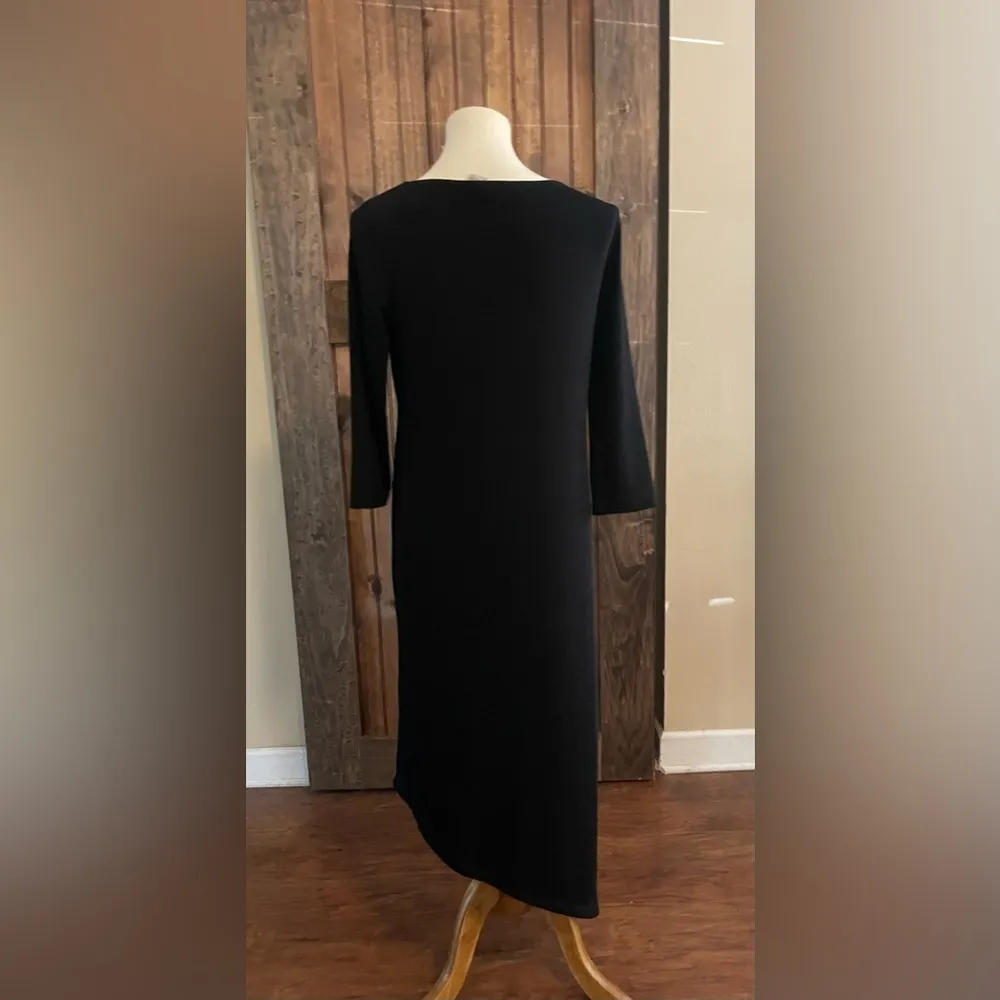 Chicos Travelers Slinky Dress Asymmetrical Hem Black Wrinkle Free Size 0 Small - Image 4