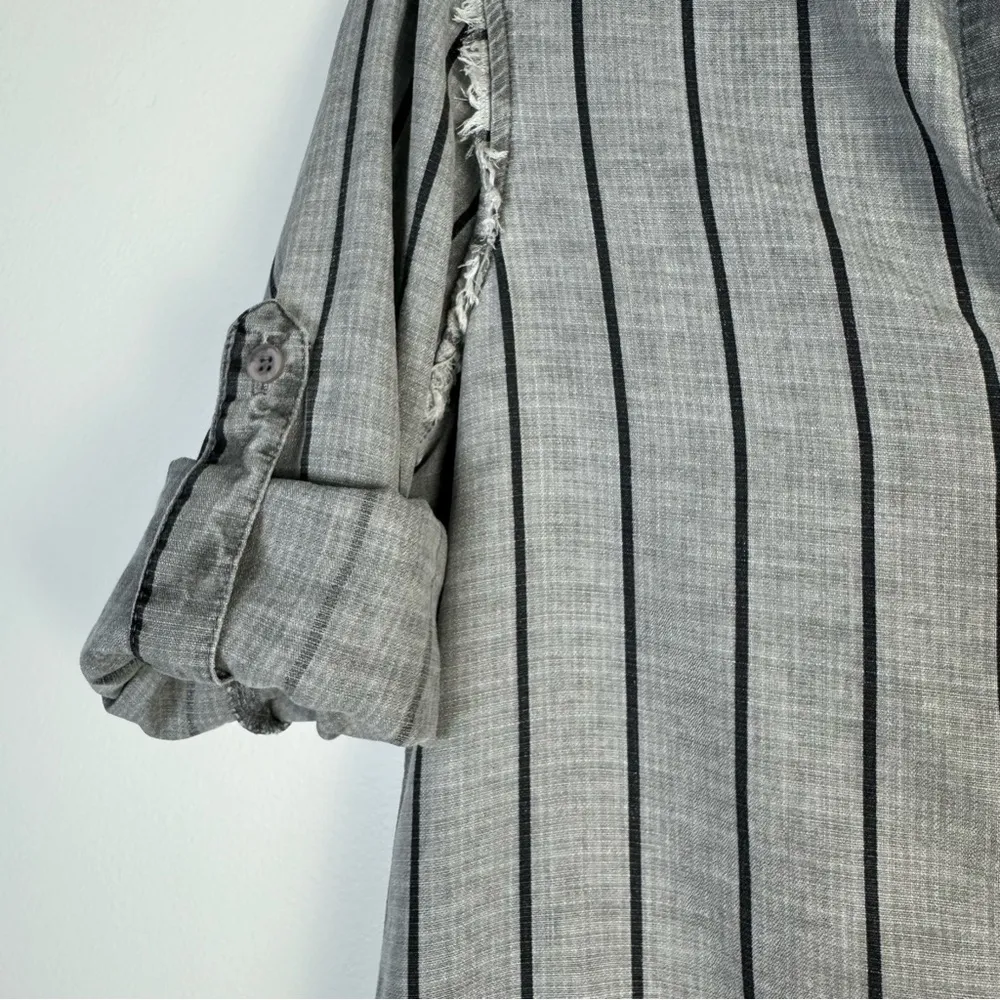 Bella Dahl Shirt Dress A-line Raw Hem Long Sleeve Roll Tab XS Grey Stripe Casual - Image 3