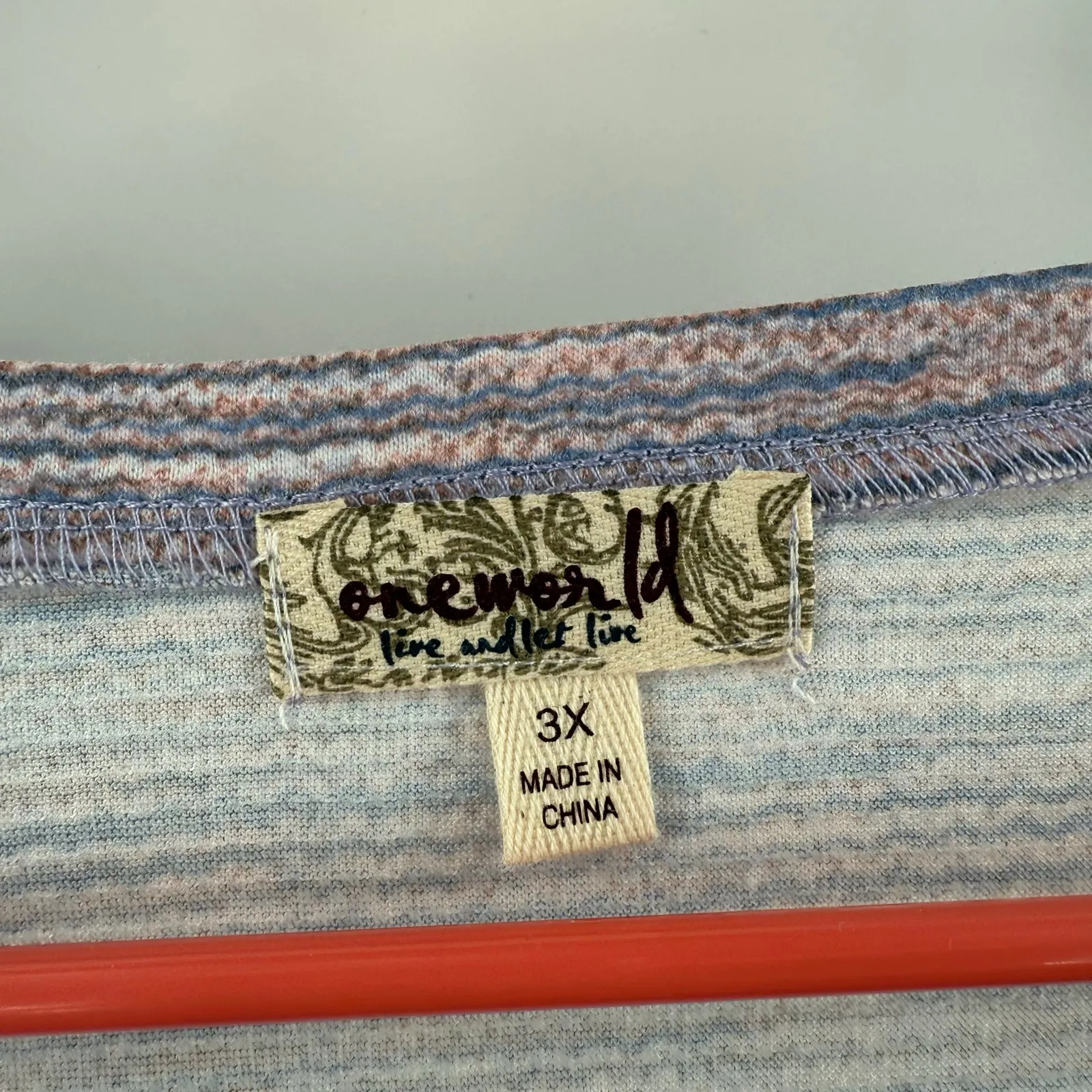 One World Shirt SZ 3X Attached Fringe Scarf Plus Curvy Boho Artsy Lagenlook NWT - Image 3