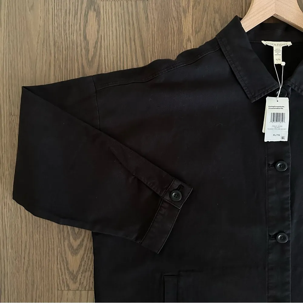 NWT Eileen Fisher Classic Collar Jacket in Cotton Hemp Stretch in Black Size XL - Image 6