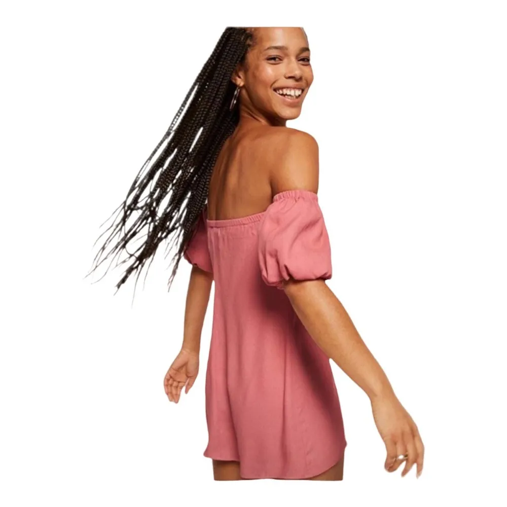 REFORMATION Mini Dress Framboise Off the Shoulder Pink Medium Elastic Neck NWT - Image 8