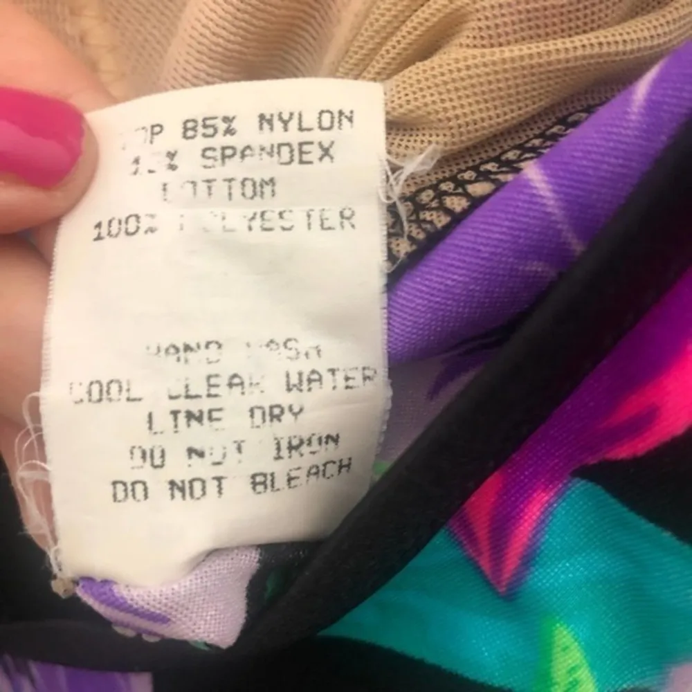 Vintage 60's 70's floral bathing suit skirt dress Black Size L - Image 12