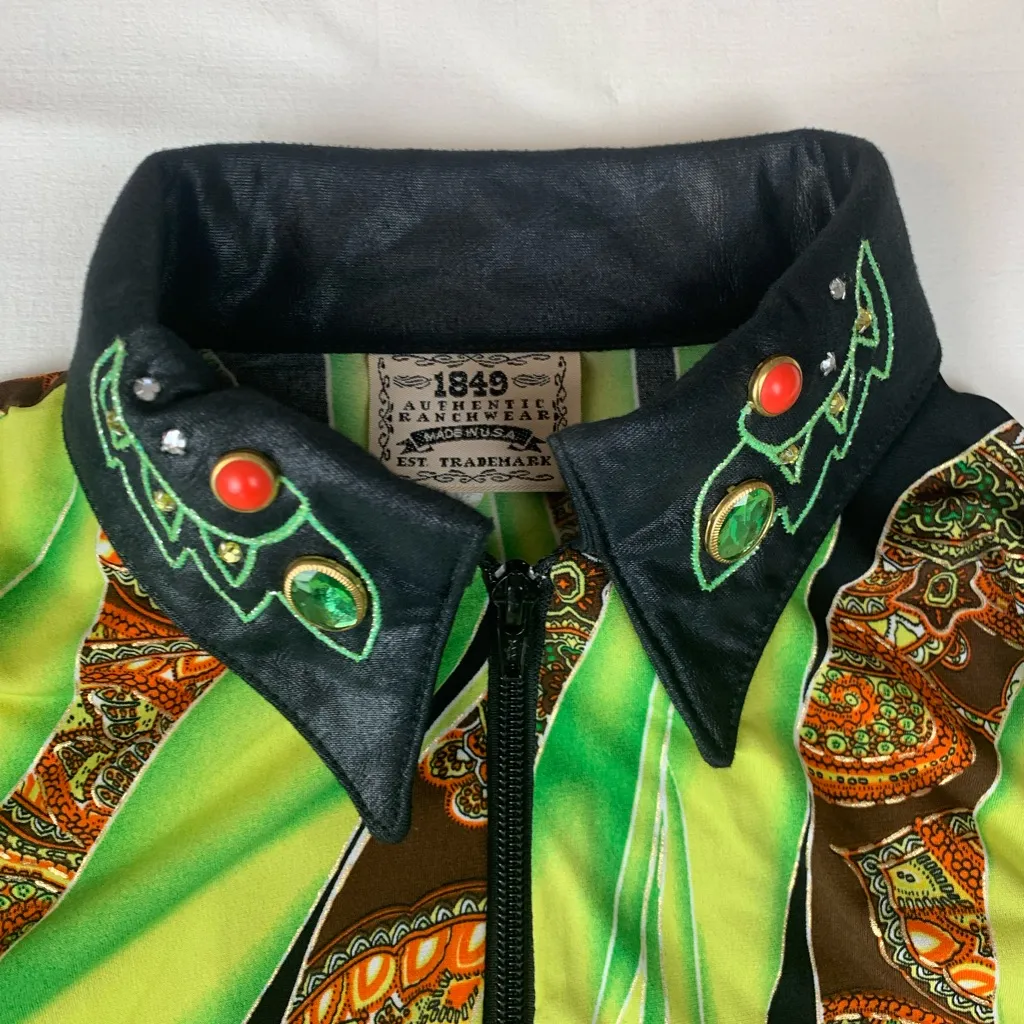 1849 Authentic Ranchwear size small show riding long sleeve shirt green black us - Image 5